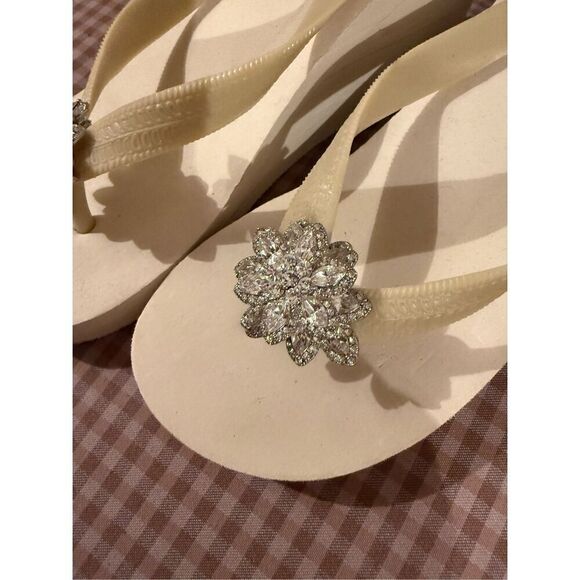 White Wedge Flip Flops with Rhinestone Embellishment - Picture 6 of 6